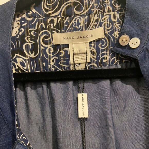 MARC Jacobs Ruffle Denim Button-Up Top 3/4 Sleeve Women's Size 2 - Picture 5 of 8